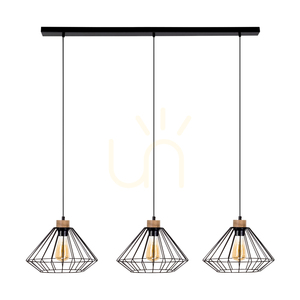 Lampa suspendată Raquelle, 3xE27, Max. 60 W, stejar lustruit cu ulei/metal negru/cablu din PVC negru/abat-jour din metal negru, 117 cm small 0