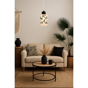 Lampa suspendată Ravio, 1xE27, Max. 60 W, metal negru/cablu din PVC transparent/abat-jour din sticlă albă și neagră, Ø 9,5 cm small 2