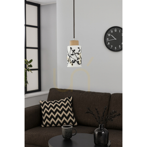 Lampa suspendată Ravio, 1xE27, Max. 60 W, mesteacăn/negru, cablu din PVC, abajur din sticlă albă și neagră, Ø 10 cm small 1