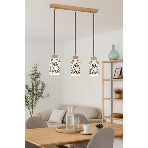 Lampa suspendată Ravio, 3xE27, Max. 60 W, mesteacăn/negru, cablu din PVC, abajur din sticlă albă și neagră, 54 cm small 1