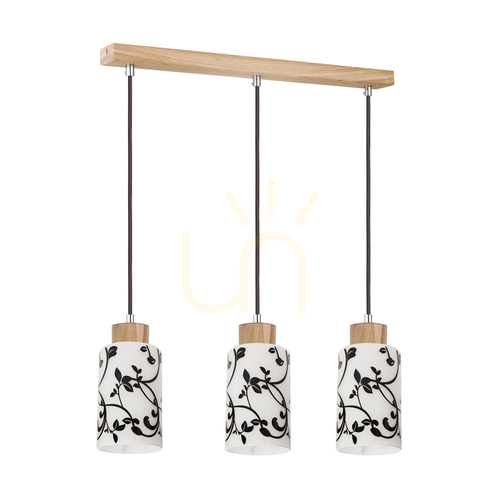 Verifica Lampa suspendată Ravio, 3xE27, Max. 60 W, mesteacăn/negru, cablu din PVC, abajur din sticlă albă și neagră, 54 cm