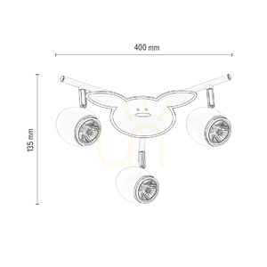 Lampa de tavan Rubby, 3xGU10, Max. 50 W, metal alb/cromat cu motiv de iepure, Ø 40 cm small 2