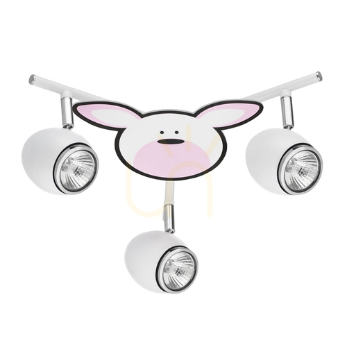 Verifica Lampa de tavan Rubby, 3xGU10, Max. 50 W, metal alb/cromat cu motiv de iepure, Ø 40 cm