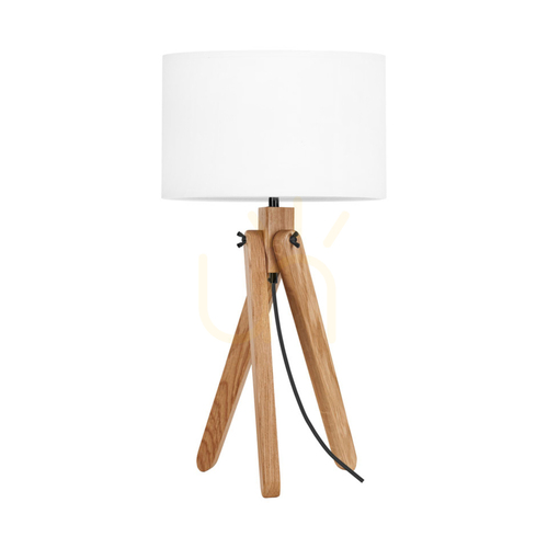 Verifica Lampa de masă Rune, 1xE27, Max. 40 W, stejar uleiat/cablu din PVC negru/abat-jour alb, Ø 30 cm