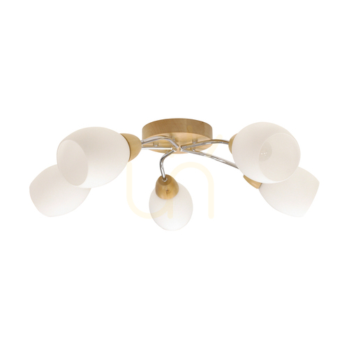 Verifica Lampa de tavan „Moș Crăciun”, 5xE27, Max. 60 W, mesteacăn/metal cromat/abat-jour din sticlă albă, Ø 70 cm
