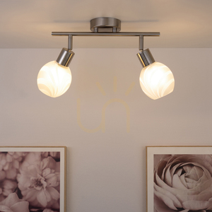 Lampa de tavan Sara, 2xE14, Max. 40 W, metal satinat/alb, abajur din sticlă, 44 cm small 3