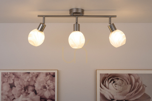 Lampa de tavan Sara, 3xE14, Max. 40 W, metal satinat/alb, abajur din sticlă, 59 cm small 3