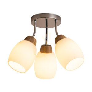 Lampa de tavan Skaja, 3xE27, Max. 40 W, stejar uleiat/metal cromat/abat-jour din sticlă albă, Ø 38 cm small 1