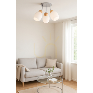 Lampa de tavan Skaja, 3xE27, Max. 40 W, stejar uleiat/metal cromat/abat-jour din sticlă albă, Ø 38 cm small 2