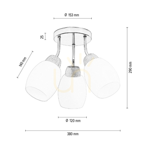 Lampa de tavan Skaja, 3xE27, Max. 40 W, stejar uleiat/metal cromat/abat-jour din sticlă albă, Ø 38 cm small 3