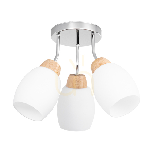 Verifica Lampa de tavan Skaja, 3xE27, Max. 40 W, stejar uleiat/metal cromat/abat-jour din sticlă albă, Ø 38 cm