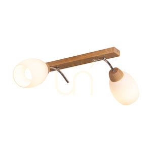 Lampa de tavan Skaja, 2xE27, Max. 40 W, stejar lustruit cu ulei/metal cromat/abat-jour din sticlă albă, 76 cm small 1