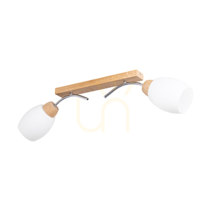 Lampa de tavan Skaja, 2xE27, Max. 40 W, stejar lustruit cu ulei/metal cromat/abat-jour din sticlă albă, 76 cm small 2