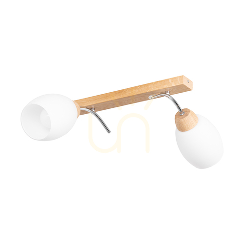 Verifica Lampa de tavan Skaja, 2xE27, Max. 40 W, stejar lustruit cu ulei/metal cromat/abat-jour din sticlă albă, 76 cm