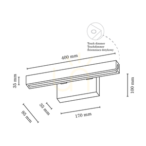 Aplică mică de perete, 1xLED, 3000K, 5,3 W, mesteacăn, cu variator tactil, 40 cm small 2