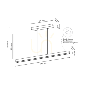 Lampă suspendată Smal Single cu 2 LED-uri, 3000K, 28,5 W, din lemn de mesteacăn/metal negru/cablu din PVC transparent, cu variator tactil, 100 cm small 4