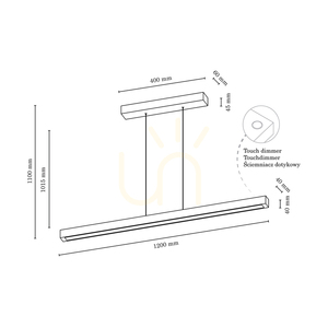 Lampă suspendată Smal 2xLED 3000K 34,5 W, din lemn de fag și nuc / cablu din PVC transparent cu variator tactil, 120 cm small 2