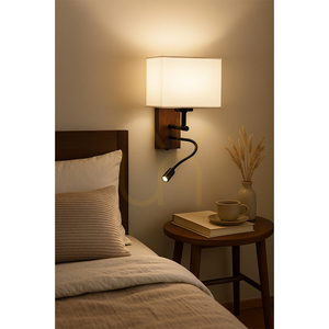 Aplică de perete Sonar 1xE27 Max. 25 W, include 1 LED de 4000 K și 2,5 W, lemn de fag și nuc / metal negru / abajur alb de 22 cm small 3