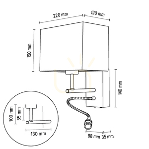 Aplică de perete Sonar 1xE27 Max. 25 W, include 1 LED de 4000 K și 2,5 W, lemn de fag și nuc / metal negru / abajur alb de 22 cm small 4