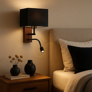 Aplică Britop Sonar 5732976 E27 cu lampă LED pentru citit, fag în culoarea nucului, abajur negru 22 cm small 3