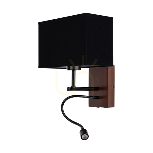 Verifica Aplică de perete Sonar 1xE27 Max. 25 W, include 1 LED de 4000 K și 2,5 W, lemn de fag și nuc / metal negru / abajur negru de 22 cm