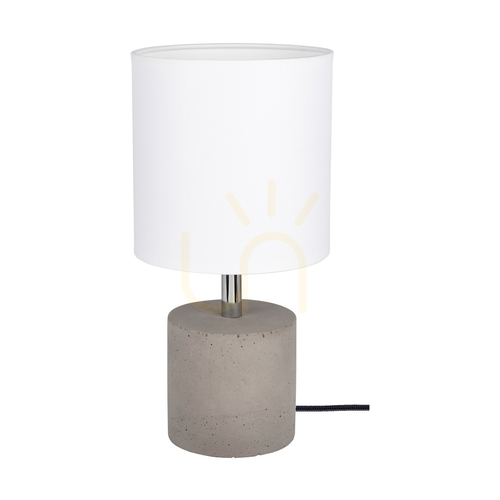 Verifica Lampă de masă rotundă „Strong”, 1xE27, Max. 25 W, gri beton/cablu din PVC negru/abat-jour alb, Ø 15 cm