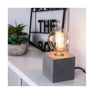Lampă de masă pătrată „Strong”, 1xE27, Max. 25 W, gri beton/negru, cablu din PVC de 10 cm small 1