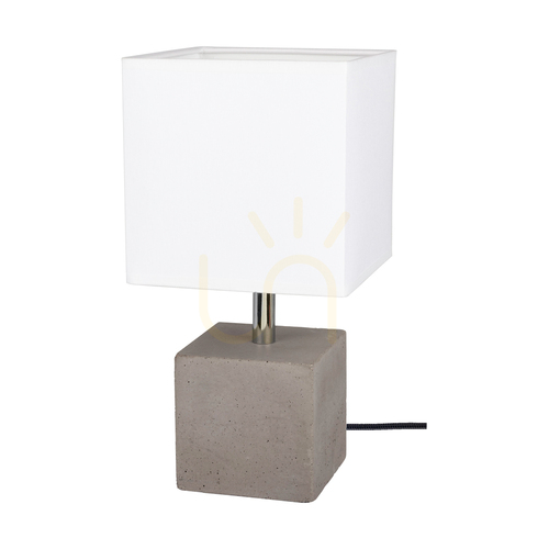 Verifica Lampă de masă pătrată „Strong”, 1xE27, Max. 25 W, gri beton/cablu din PVC negru/abat-jour alb, 15 cm