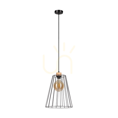 Verifica Lampă suspendată „Swan” 1xE27 Max. 60 W, stejar uleiat/metal negru/cablu din PVC negru/abat-jour din metal negru, Ø 30 cm