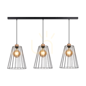 Lampă suspendată „Swan”, 3xE27, Max. 60 W, stejar lustruit cu ulei/metal negru/cablu din PVC negru/abat-jour din metal negru, 117 cm small 1