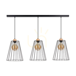 Lampă suspendată „Swan”, 3xE27, Max. 60 W, stejar lustruit cu ulei/metal negru/cablu din PVC negru/abat-jour din metal negru, 117 cm small 0