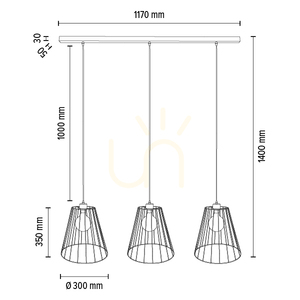 Lampă suspendată „Swan”, 3xE27, Max. 60 W, metal negru/cablu din PVC negru/abat-jour din metal negru, 117 cm small 2