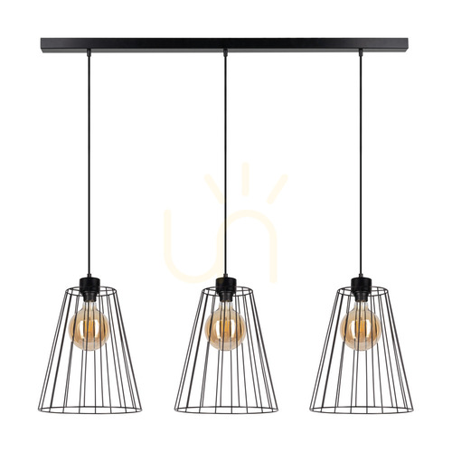 Verifica Lampă suspendată „Swan”, 3xE27, Max. 60 W, metal negru/cablu din PVC negru/abat-jour din metal negru, 117 cm