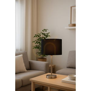 Lampa de masă Tamara, 1xE27, Max. 40 W, metal satinat/cablu din PVC transparent/abat-jour negru, Ø 25 cm small 1