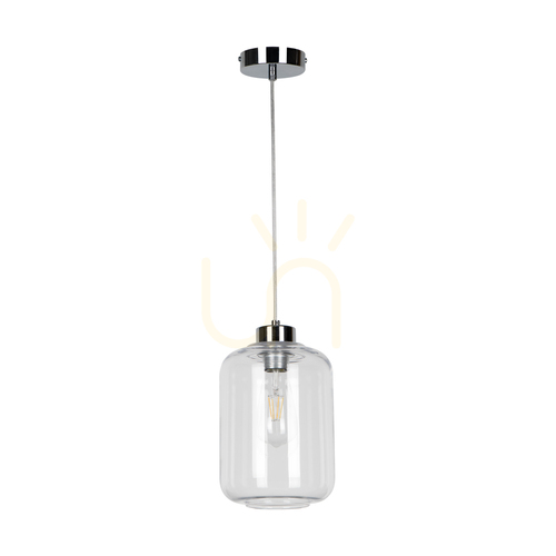 Verifica Lampa suspendată Tarro, 1xE27, Max. 60 W, metal cromat / cablu din PVC transparent / abajur din sticlă transparentă, Ø 17 cm