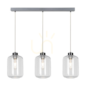 Lampa suspendată Tarro, 3xE27, Max. 60 W, metal cromat / cablu din PVC transparent / abajur din sticlă transparentă, 76 cm small 1