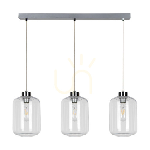 Verifica Lampa suspendată Tarro, 3xE27, Max. 60 W, metal cromat / cablu din PVC transparent / abajur din sticlă transparentă, 76 cm