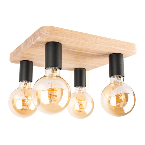 Verifica Lampa de tavan Tamea, 4xE27, Max. 25 W, stejar tratat cu ulei/metal negru, 40 cm