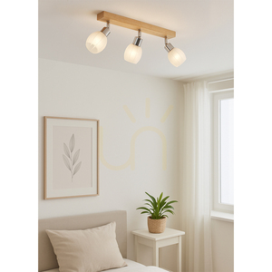 Lampa de tavan Tessa, 3xE14, mesteacăn/metal satinat/abat-jour din sticlă albă-transparentă, 55 cm small 1