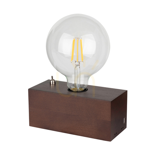 Verifica Lampa de masă Theo, 1xE27, Max. 25 W, lemn de fag și nuc, cablu din PVC negru cu încărcător USB integrat, 18 cm