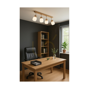 Lampa de tavan Tilia, 4xE27, Max. 60 W, stejar lăcuit/metal cromat/abat-jour din sticlă albă, 78 cm small 1