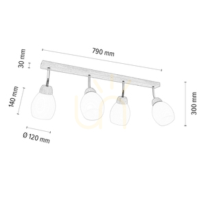 Lampa de tavan Tilia, 4xE27, Max. 60 W, stejar lăcuit/metal cromat/abat-jour din sticlă albă, 78 cm small 2