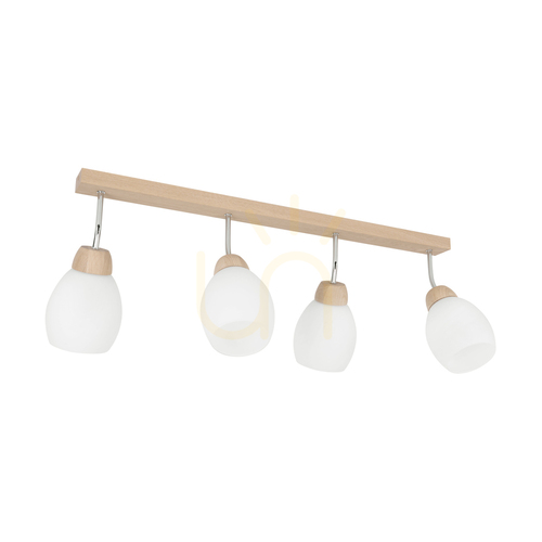 Verifica Lampa de tavan Tilia, 4xE27, Max. 60 W, stejar lăcuit/metal cromat/abat-jour din sticlă albă, 78 cm