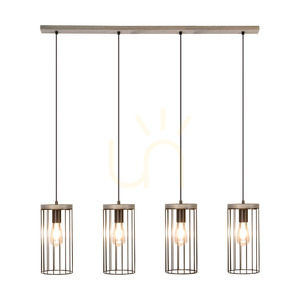 Lampa suspendată Timeo 4xE27 Max. Pin vopsit în gri, 60 W / Cablu din PVC negru / Abajur metalic negru, 100 cm small 1