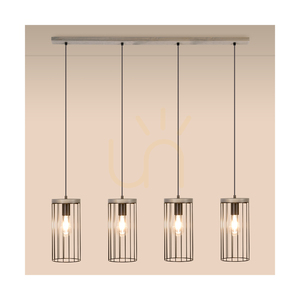 Lampa suspendată Timeo 4xE27 Max. Pin vopsit în gri, 60 W / Cablu din PVC negru / Abajur metalic negru, 100 cm small 2
