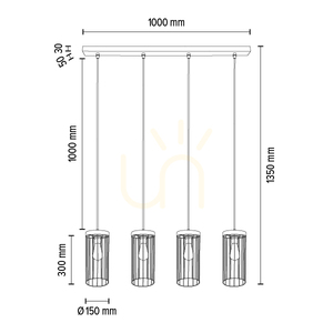 Lampa suspendată Timeo 4xE27 Max. Pin vopsit în gri, 60 W / Cablu din PVC negru / Abajur metalic negru, 100 cm small 4