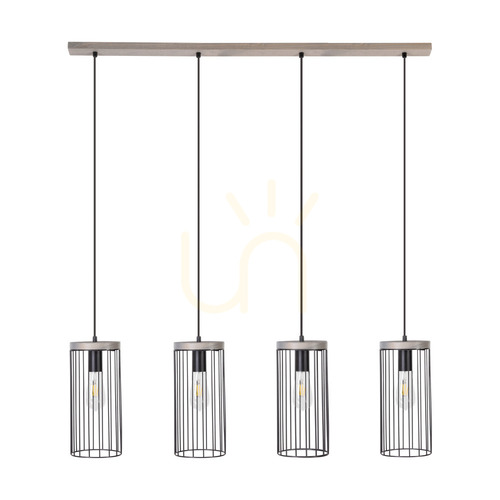 Verifica Lampa suspendată Timeo 4xE27 Max. Pin vopsit în gri, 60 W / Cablu din PVC negru / Abajur metalic negru, 100 cm