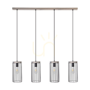Lampa suspendată Timeo 4xE27 Max. Pin vopsit în gri, 60 W / Cablu din PVC negru / Abajur metalic negru, 100 cm small 0