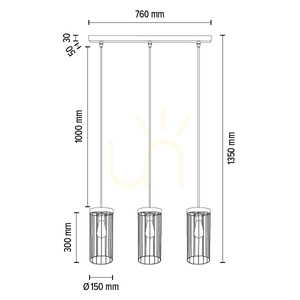 Lampa suspendată Timeo, 3xE27, Max. 60 W, pin vopsit în gri, cablu din PVC gri/negru, abajur metalic negru, 76 cm small 4