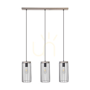 Lampa suspendată Timeo, 3xE27, Max. 60 W, pin vopsit în gri, cablu din PVC gri/negru, abajur metalic negru, 76 cm small 0